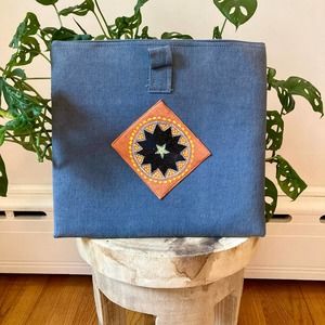 VTG Embroidered 100% Silk Blue and Orange Square Bag